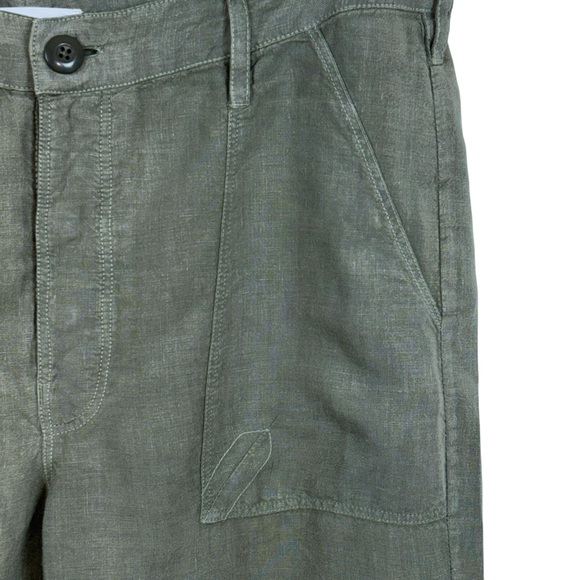 Frame Le Beau 100% Linen Military Green Cropped Pants Button Fly - Picture 7 of 15